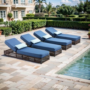 Patio Chaise Lounge Chair Set of 4, Wicker Chaise Lounge Outdoor Rattan Reclining Chair with Adjustable 5-Position,5-inch Cushion & Lumber Pillow - 1 of 4