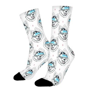 Skier Husky Dog Women Printed Crew Socks Funny Funky Socks Soft Polyester Novelty Gifts for Artists Men - 1 of 1