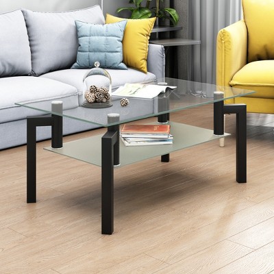 VYNXARIA Rectangle Black Glass Coffee Table, Clear Coffee Table£¬Modern Side Center Tables for Living Room£¬ Living Room Furniture