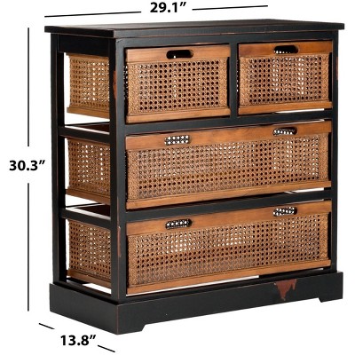 Colonial Charm Black Pine 4-Drawer Unit with Amber Cane Baskets