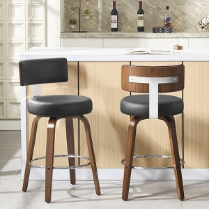 Bekrvio 26" Faux Leather Swivel Bar Stools Set of 1/2/3/4,Mid Century Modern Counter Chairs with Wood Legs and Curved Back for Kitchen Island - 1 of 4