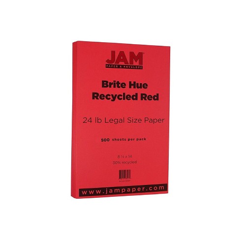 Jam Paper Legal Colored 24lb Paper 8.5 X 14 Red Recycled 500 Sheets/ream  101337b : Target