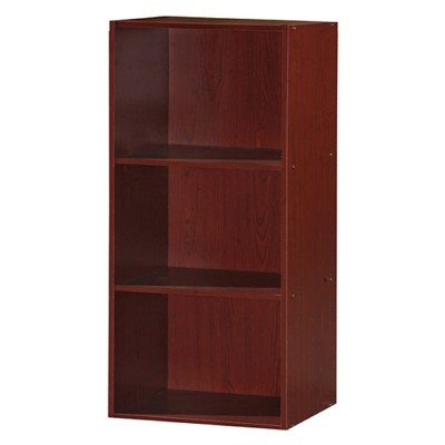 Hodedah HID23 High Quality 3 Shelf Home, Office, and School Organization Storage 35.67 Inch Tall Slim Bookcase Cabinets to Display Decor, Mahogany