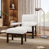 Modern Accent Chair with Ottoman, Mid Century Lounge Chair, Comfy Fabric Armchair with Solid Wood Frame for Living Room, White - ModernLuxe - 2 of 4