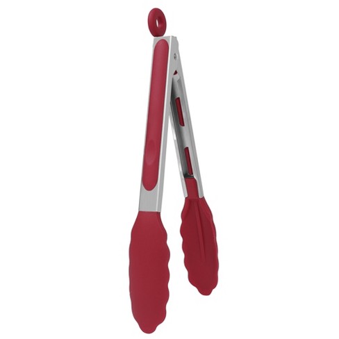 Tovolo Round Tipped Silicone and Stainless Steel Tongs, Red, 1 ea