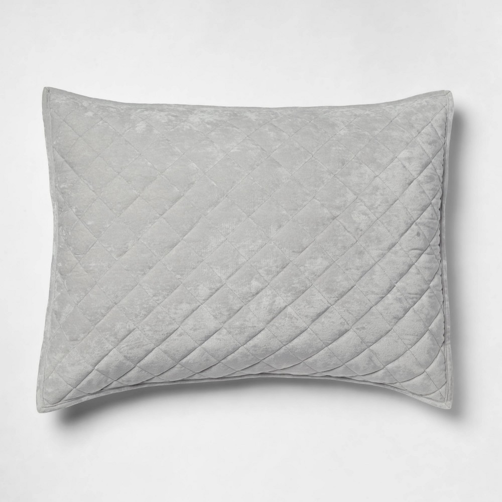 Photos - Bed Linen Standard Luxe Diamond Stitch Velvet Quilt Sham Light Gray - Threshold™