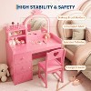 Kids Vanity With Mirror,  2 In 1 Princess Vanity Set Toddler Vanity Table & Chair Set With Open Bookshelf, Storage Cabinet - 3 of 4