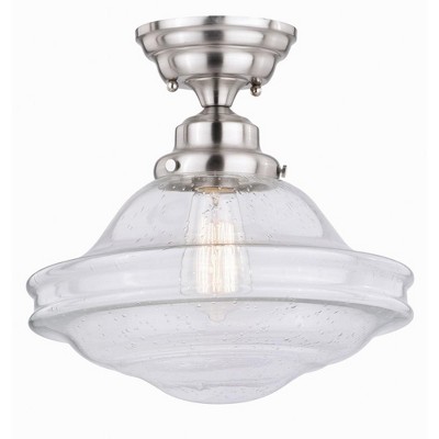 Huntley 12" Satin Nickel Farmhouse Semi Flush Mount Light