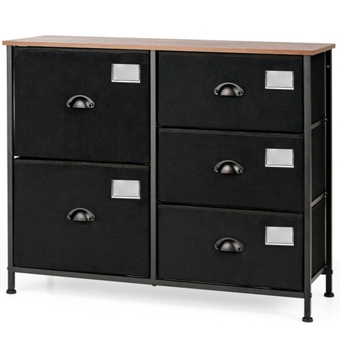 Costway 5-drawer Dresser Fabric Storage Tower W/wooden Top Chest