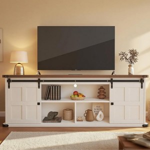 70" Farmhouse TV Stand for 80/75/70 Inch TVs,Entertainment Center Storage Cabinets w/Power Outlets ,Rustic TV Stands for Living Room - 1 of 4