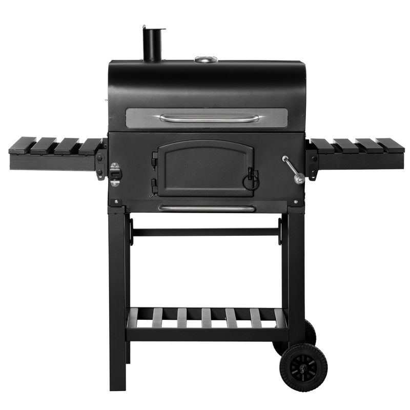Outsunny Charcoal Grill, BBQ with Adjustable Charcoal Height, Portable Barbecue with Folding Shelves, Thermometer, Bottle Opener, and Wheels, Black, 4 of 7