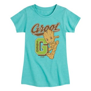 Girls' - Marvel - Guardians of the Galaxy Groot Collegiate Fitted Short Sleeve Graphic T-Shirt - 1 of 4
