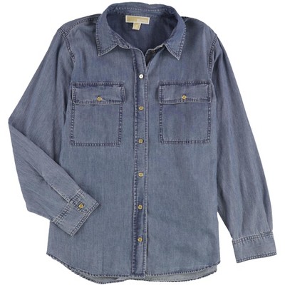 Michael Kors Womens Chambray Button Up Shirt