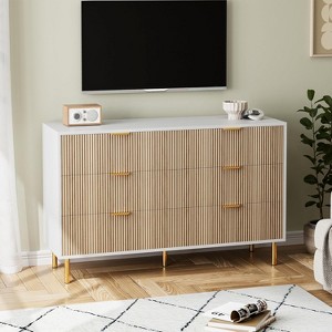 6 Drawer Dresser for Bedroom, Modern Wood Storage Dresser Organizer, with Gold Metal Handles & Anti-Tipping Device, for Living Room - 1 of 4