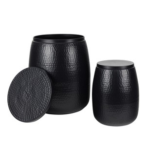 happimess Merida Modern Rustic Hammered Metal Drum Storage Side Table with Lid - 1 of 4