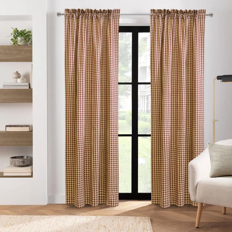 Thermalogic Checkmate Energy Efficient Room Darkening Mini Check Pattern Pole Top Curtain Panel Pair Burgundy, 1 of 6