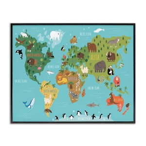 Stupell Industries Country Animals World Map Continents Wildlife Diagram Framed Giclee Art - 1 of 4