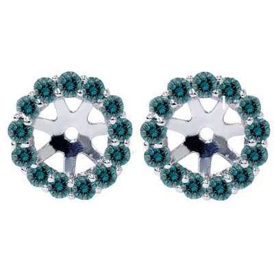 Pompeii3 Women's 3/4ct Halo Blue Diamond Earring Jackets 14K White Gold (4.5-6mm)