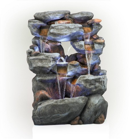 Alpine Corporation 54" Resin 5-Tier Rock Fountain with LED Lights Dark Brown - image 1 of 4