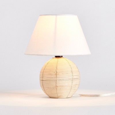 Petite White Rattan Sphere Mini Lamp Set