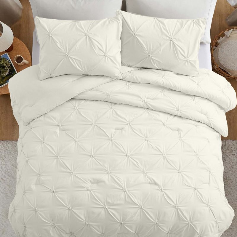 Peace Nest Pintuck Comforter Set, Bedding Set for All Season, Comforter and Pillowcases Set, Cream, 3 of 7