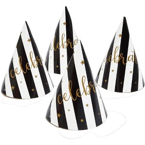 Blue Panda 24 Pack Black and White Celebrate Party Paper Cone Hats for Any Occasion Party - 1 of 4