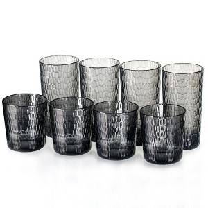Itopfox Grey Acrylic Glasses Set of 8, Honeycomb Design Shatter-Proof Plastic Tumblers, Reusable Dishwasher-Safe Drinking Glasses for Beverages - 1 of 4