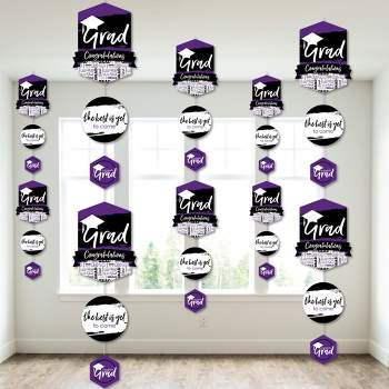 Big Dot of Happiness Purple Graduation Party DIY Dangler Backdrop - Hanging Vertical Decorations - 30 Pieces