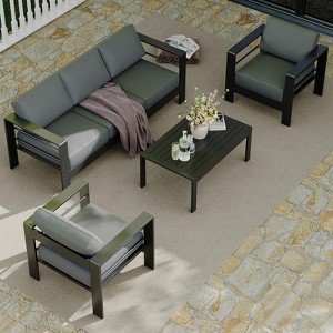 GustoWave 7 Seats Aluminum Patio Furniture Set, Modern Outdoor Conversation Set Sectional Sofa with Upgrade Cushion and Coffee Table - 1 of 4
