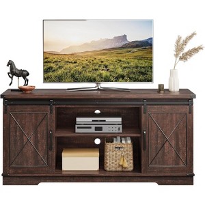 59in Farmhouse TV Stand for TVs Up to 65", Rustic Entertainment Center with Sliding Barn Doors, Storage Cabinets & Adjustable Shelf, Media Console - 1 of 4
