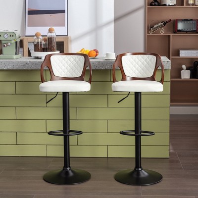 VECELO Swivel Bar Stools Height Adjustable Wooden Barstools, Set of 2 Seats