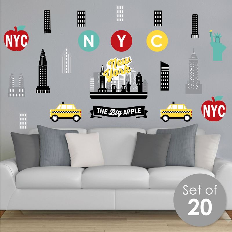 Big Dot of Happiness NYC Cityscape - Peel and Stick New York Skyline Vinyl Wall Art Stickers - Wall Decals - Set of 20, 2 of 9