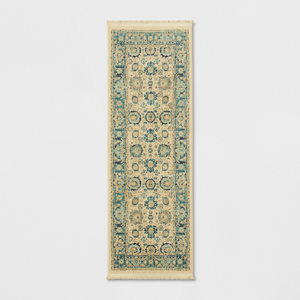 2'3inx7' Persian Style with Fringe Border Woven Accent Rug Beige - Threshold™