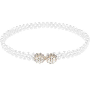 INSPIRE CHIC Women's Pearl Belt Crystal Rhinestone Retro Elastic Thin Waist Belt for Wedding Dress - 1 of 4
