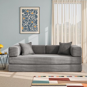 JOYRACER 78.6'' Spring Convertible Sofa Bed with 2 Pillows, Comfy Corduroy Folding Couch, Removable Washable Cover, Floor Sleeper Sofa for Small Space - 1 of 4