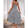 Summer Floral Print Sleeveless Maxi Dress with Zipper Pocket and English Warning Bag - Sweet and Fresh Country Style - 3 of 4