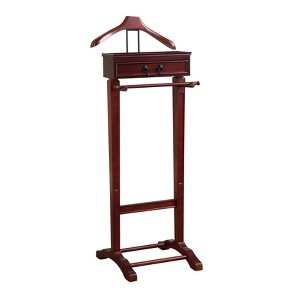 Proman Products Bombay Suit Valet Stand VL16700 with Drawer, Top Tray, Contour Hanger, Trouser Bar, and Shoe Rack, 18" W x 16" D x 48" H, Mahogany - 1 of 4
