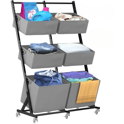 FURNIinspire Freestanding Laundry Hamper Rolling Laundry Hamper Sorter with 6 Adjustable Storage Baskets for Bedroom Laundry, Gray,