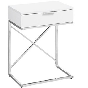 Vynxaria Contemporary Modern Accent Table Glossy White Laminate, Chrome Metal X-Frame, Storage Drawer - 1 of 4