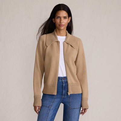 Lands' End Women's Drifter Large Collar Zip Front Cardigan Sweater