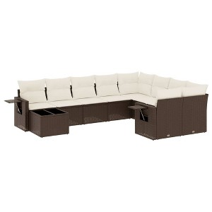 vidaXL 10 Piece Patio Sofa Set with Cushions - Brown and Cream - 1 of 4