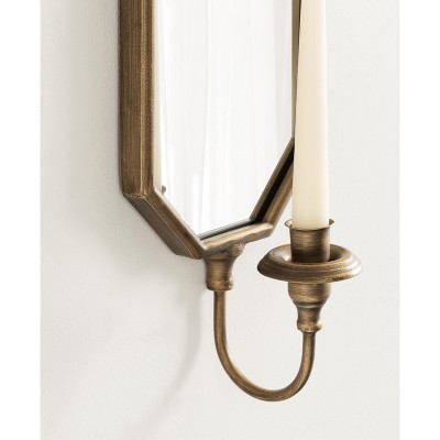 Gold Antique Mirrored Wall Sconce with Candlestick Holder