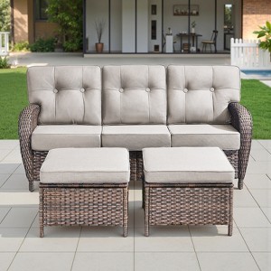 Buenhomino 3 Pieces Patio Furniture Sofa Set-Outdoor Wicker Patio Couch with Multifunctional Ottoman and All-Weather Patio Conversation Set - 1 of 4