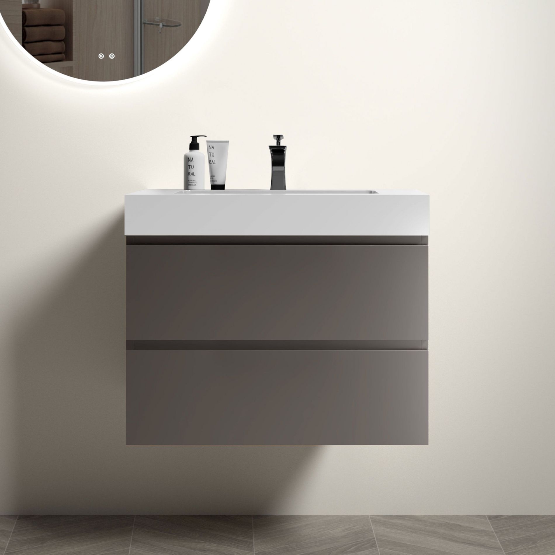 NicBex 29.9" Bathroom Vanity with Sink, One-piece Wall Mounted Vanity, Bathroom Cabinet Storage with 2 Spacious Drawers for Bathroom, Gray