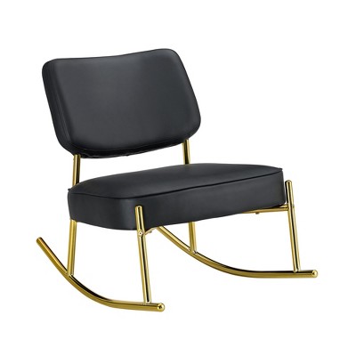 FURNIinspire Bathroom Vanity Mirrors Modern PU Rocking Chair with Cushioned Seat and Gold Metal Legs for Living Room and Office, Black, 25"*33.8"*29"