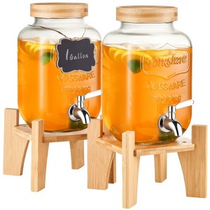 VEVOR Beverage Dispenser, 1 Gallon Drink Dispensers for Parties,2PC, Glass Juice Dispenser with Stand, Stainless Steel Spigot - 1 of 4