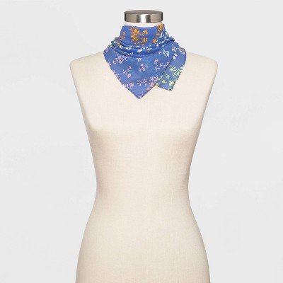 Women's Patchwork Plaid Bandana Scarf - Wild Fable™ Blue