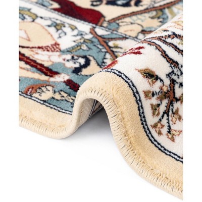 Tan and Blue Synthetic Low Pile Rectangular Area Rug
