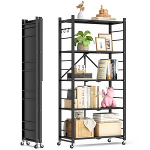 SKONYON Storage Shelves, Foldable Metal Shelving Units for Garage Kitchen Bakers, Collapsible Organizer Rack, Heavy Duty on Wheels - 1 of 4
