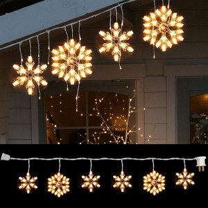 8.5 FT Snowflake Lights with 6 Drops, 100 Count Clear Bulbs Christmas String Lights, Plug in & Connectable - 1 of 4